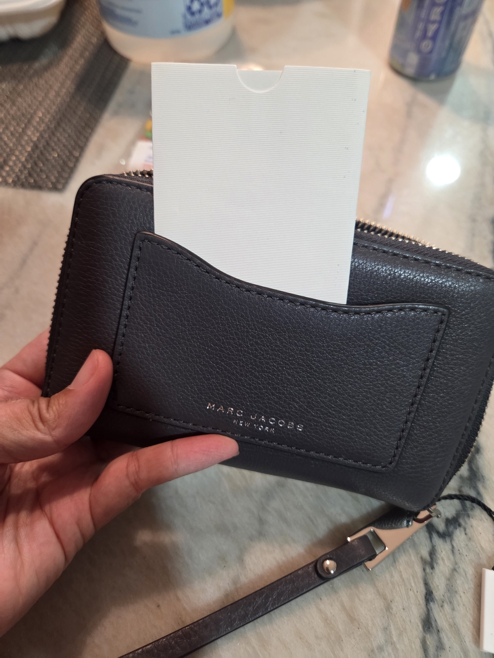 Marc Jacobs Gray Leather Zip Card Wallet Wristlet